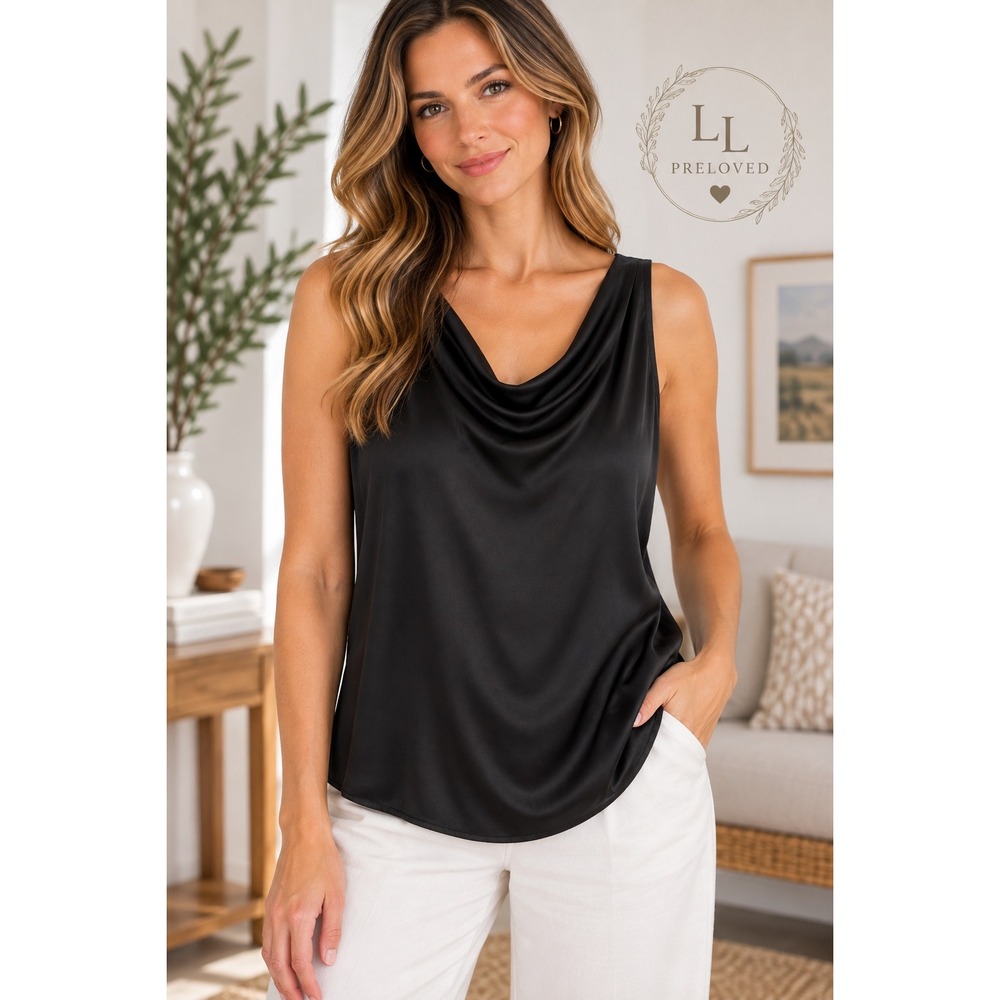 Eileen Fisher Silk Tank Top Womens XL Black Scoop Neck Minimalist Quiet Luxury